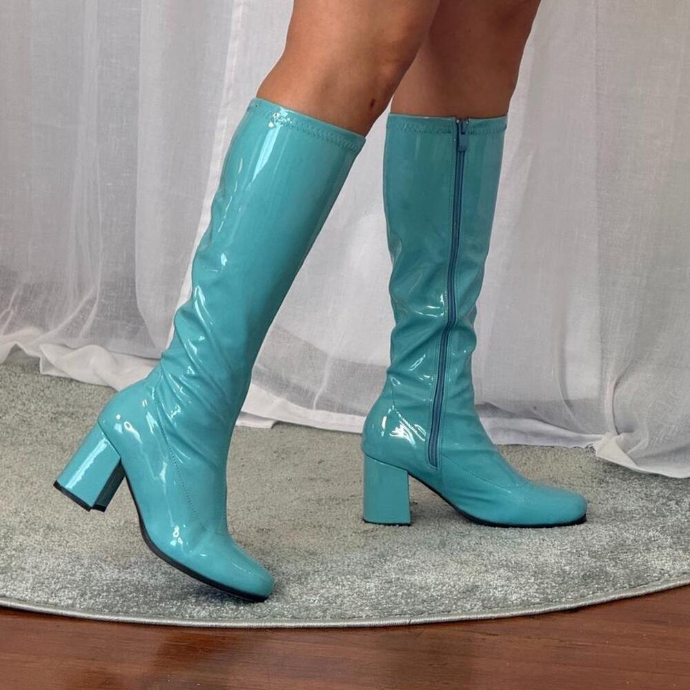 ✦ glossy aqua patent go-go boots ✦ - Picture 3 of 6